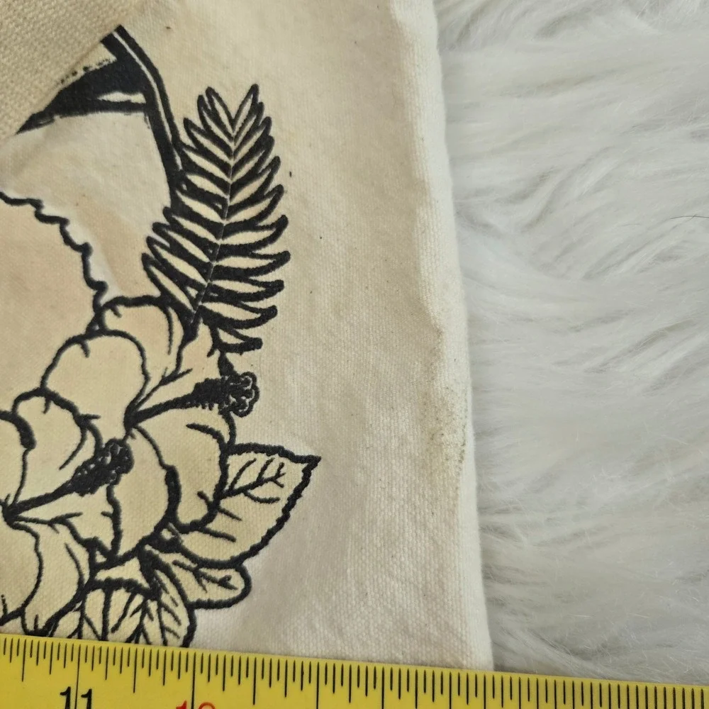 Del Sol Canvas Tote‎ Bag Cream Cotton Tropical Wave Hibiscus Beach Shopper